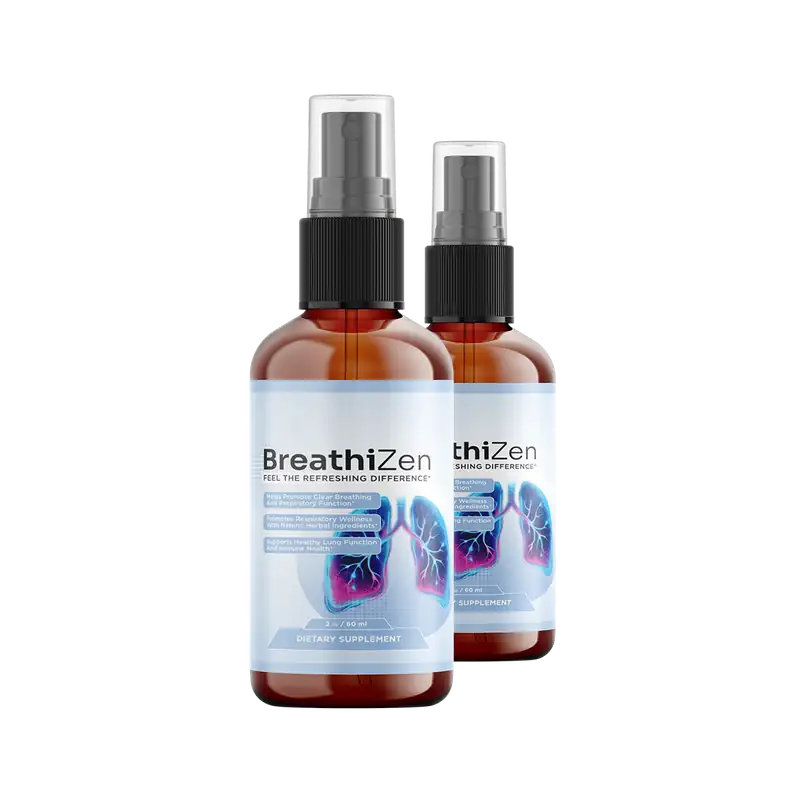 Two bottles of BreathiZen respiratory support spray, 60-day supply