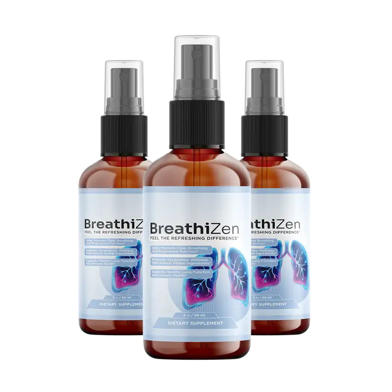 Three bottles of BreathiZen herbal respiratory support spray, 2 fl oz each
