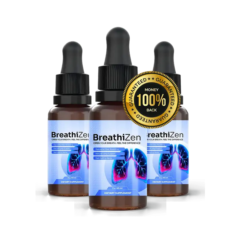 Three BreathiZen bottles with a 100% money back guaranteed gold seal